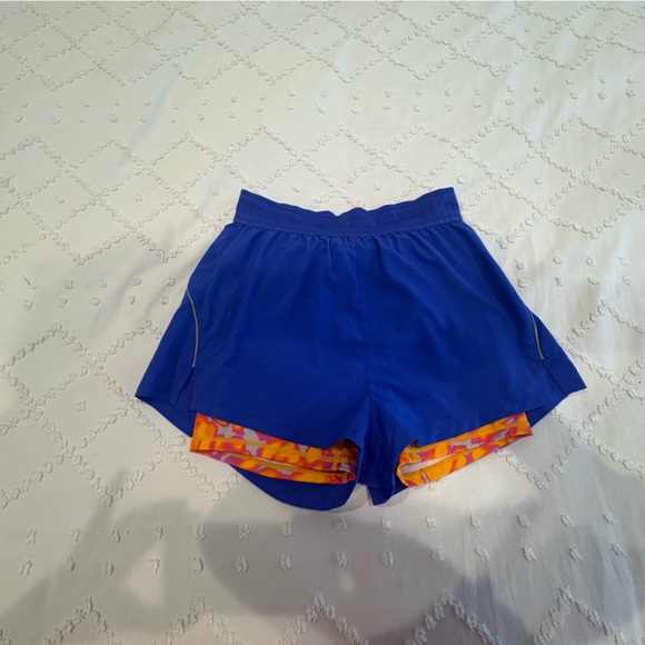 Fabletics Blue Athletic Shorts with Orange compression under short - Picture 1 of 2